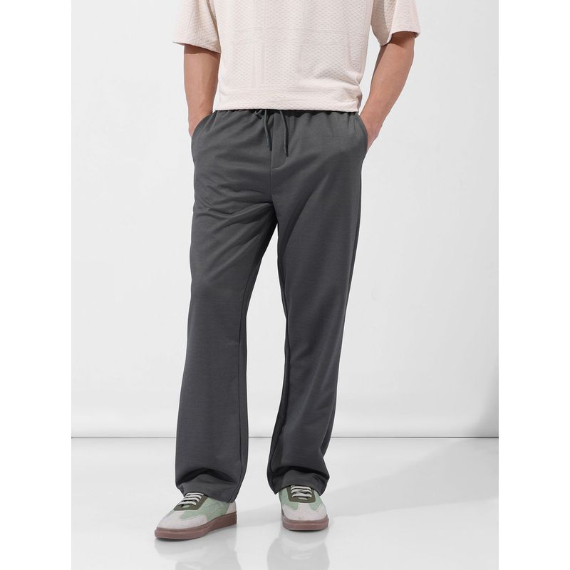 The Indian Garage Co Grey Men's Relaxed Fit Solid Mid-Rise Joggers (32)