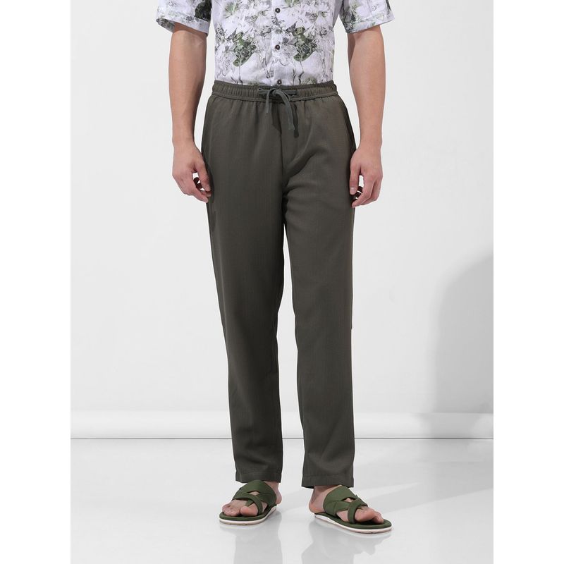 The Indian Garage Co Green Men's Relaxed Fit Solid Mid-Rise Trouser (34)