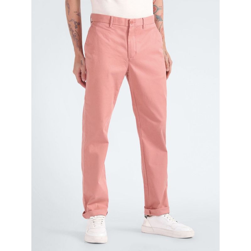 Tommy Hilfiger Pink Regular Fit Solid Mid Rise Chinos (30)