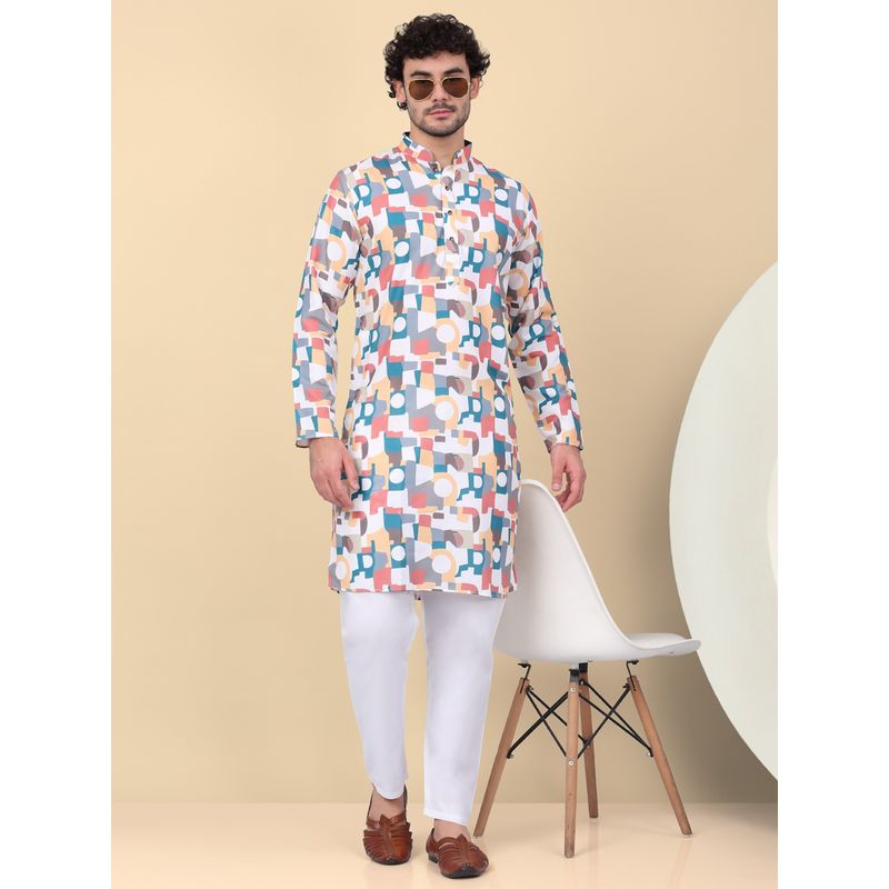 Kraft India Men Cotton Multi-Color Geometric Printed Kurta with Pant (Set of 2) (36)