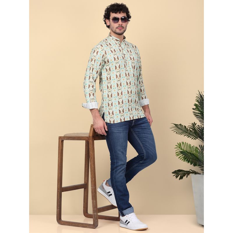 Kraft India Men Cotton Green Geometric Printed Short Kurta (36)