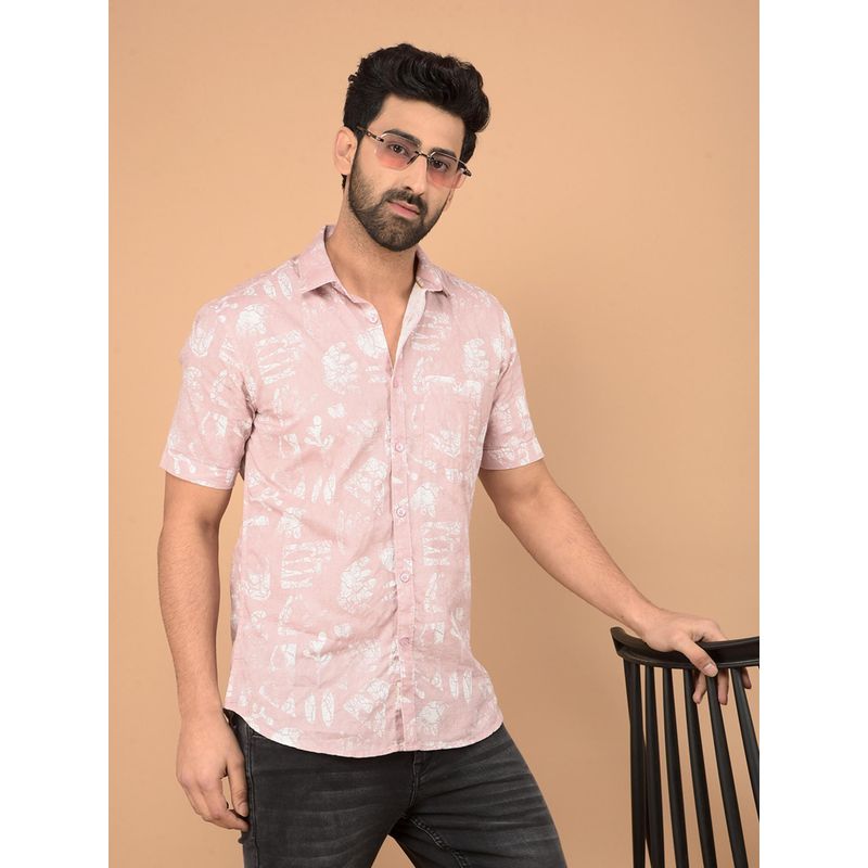CRIMSOUNE CLUB Pink Self Design Slim Fit Shirt (S)