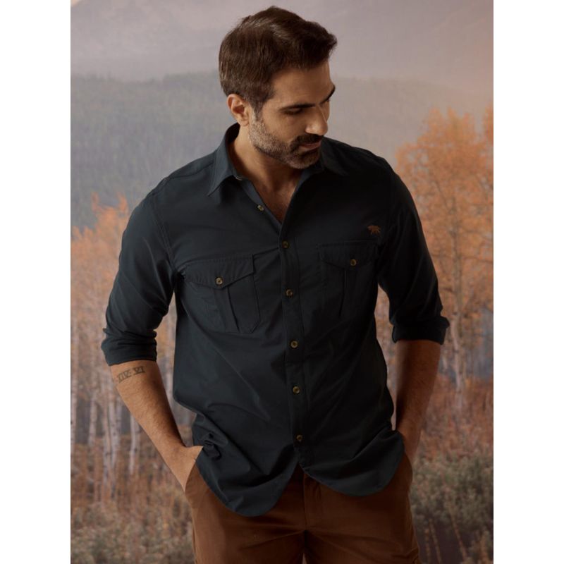 Andamen Navy Blue Solid Regular Fit Shirt (M)