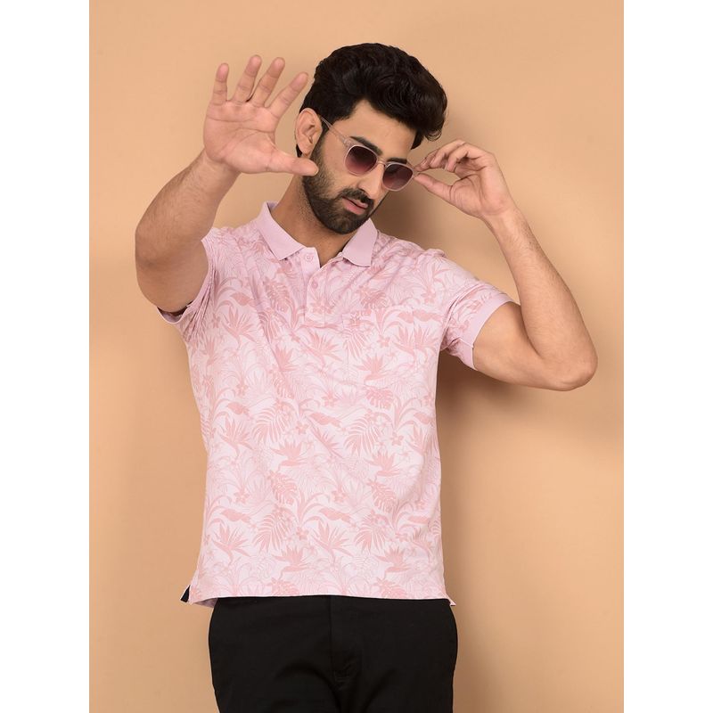 CRIMSOUNE CLUB Pink Printed Slim Fit Polo T-Shirt (S)