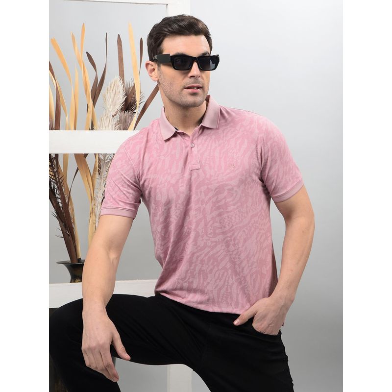 CRIMSOUNE CLUB Pink Self Design Slim Fit Polo T-Shirt (L)