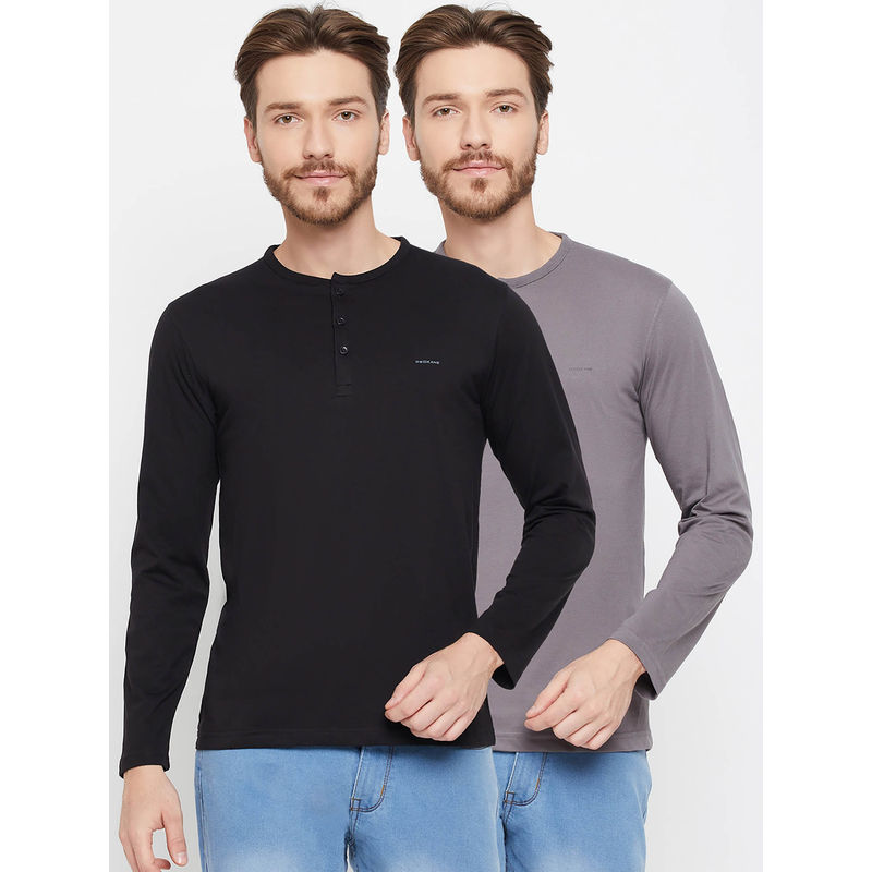 Okane Mens Long Sleeves Henley Neck T-Shirt (Pack of 2) (L)