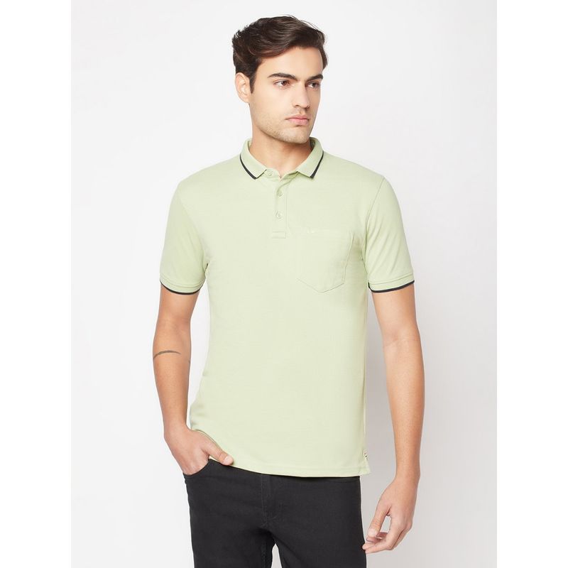 CRIMSOUNE CLUB Men Mint Green Minimal Polo T-Shirt (S)