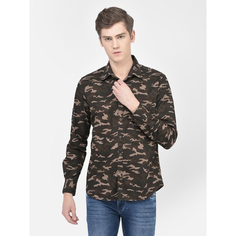 CRIMSOUNE CLUB Men Camouflage Multi Color Print Shirt (M)