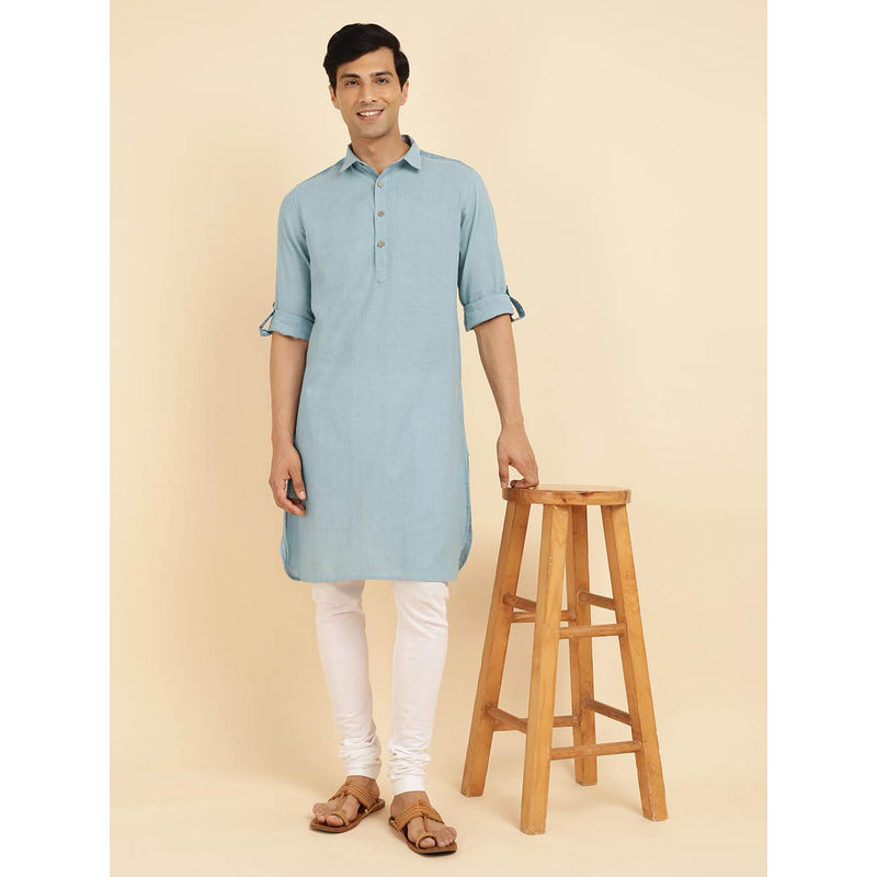 Fabindia Blue Cotton Woven Pathani Kurta (XS)