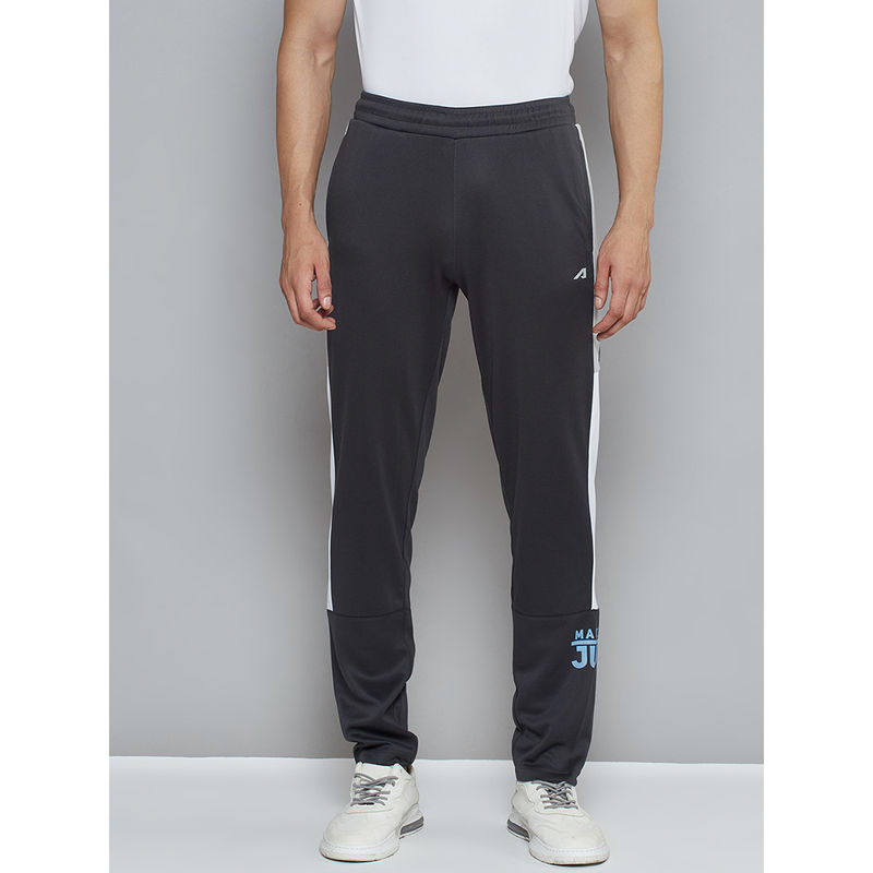 Alcis Men Charcoal Grey Typography Print Slim Fit Running Track Pants (M)