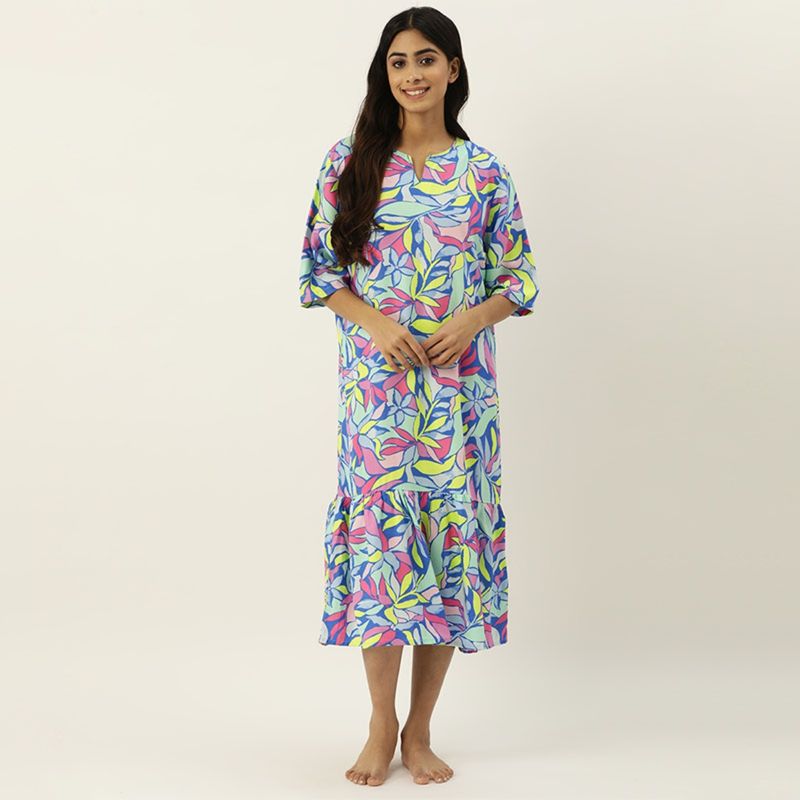 Secret Wish Floral Blue Nightdress for Women (S)