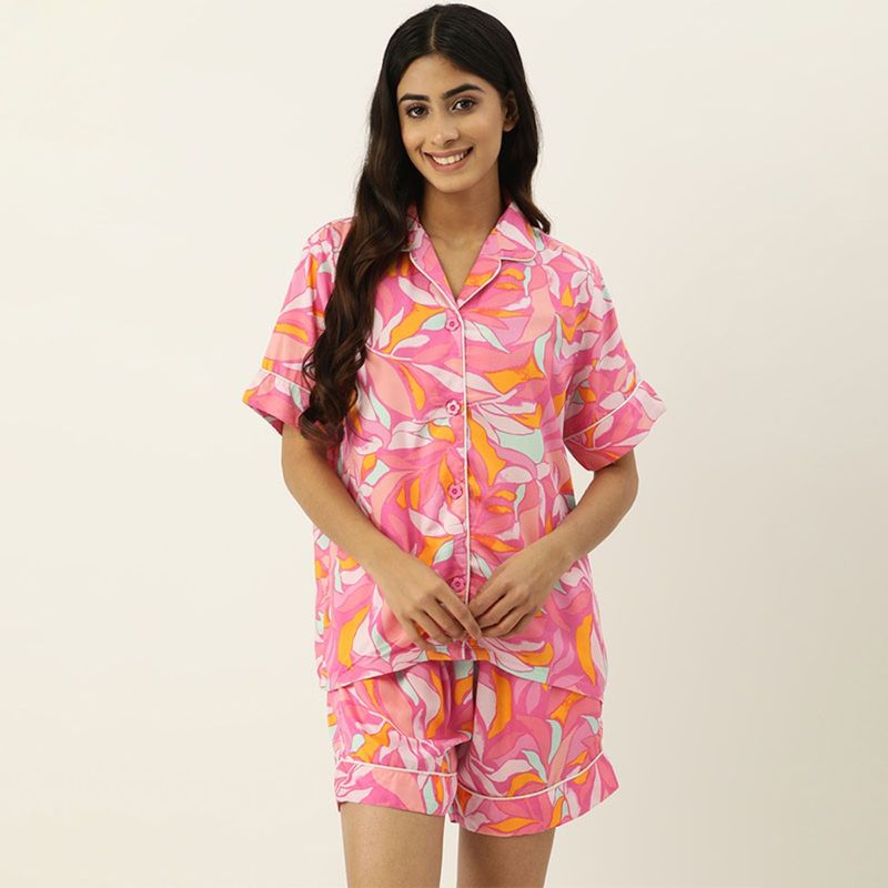 Secret Wish Floral Pink Night Suit for Women (Set of 2) (S)