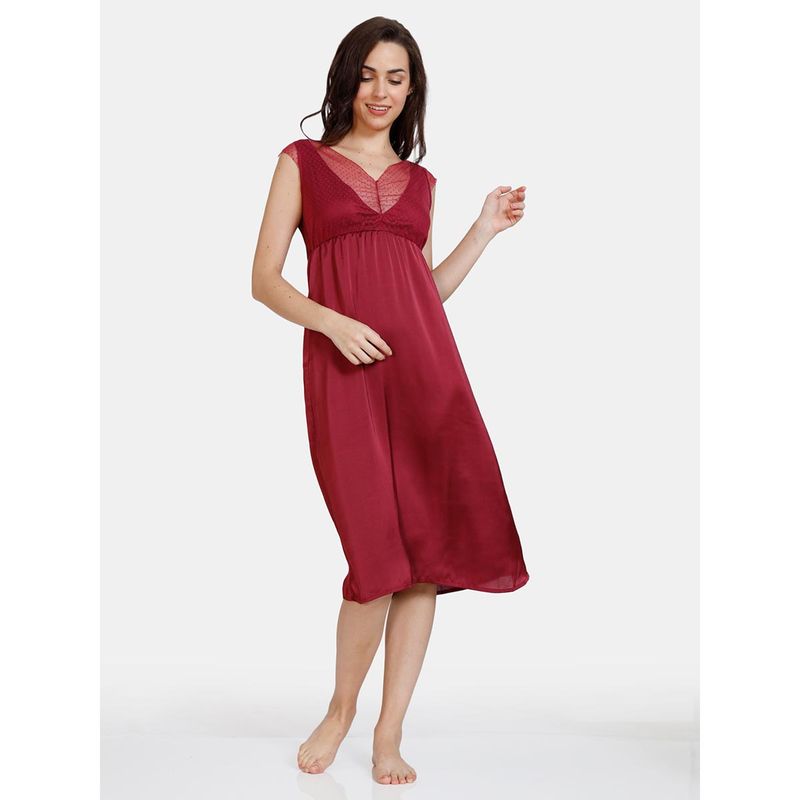 Zivame Paradise Garden Woven Mid Length Nightdress Red (M)