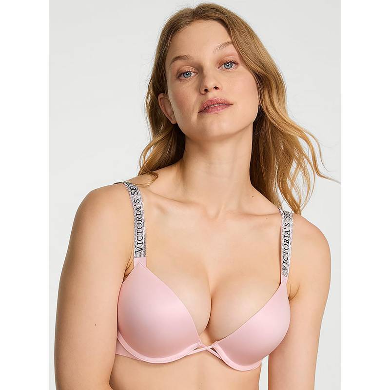 Victoria's Secret Very Sexy Bombshell Logo Shine Strap Add-2-Cups Push-Up Bra Pink (32D)