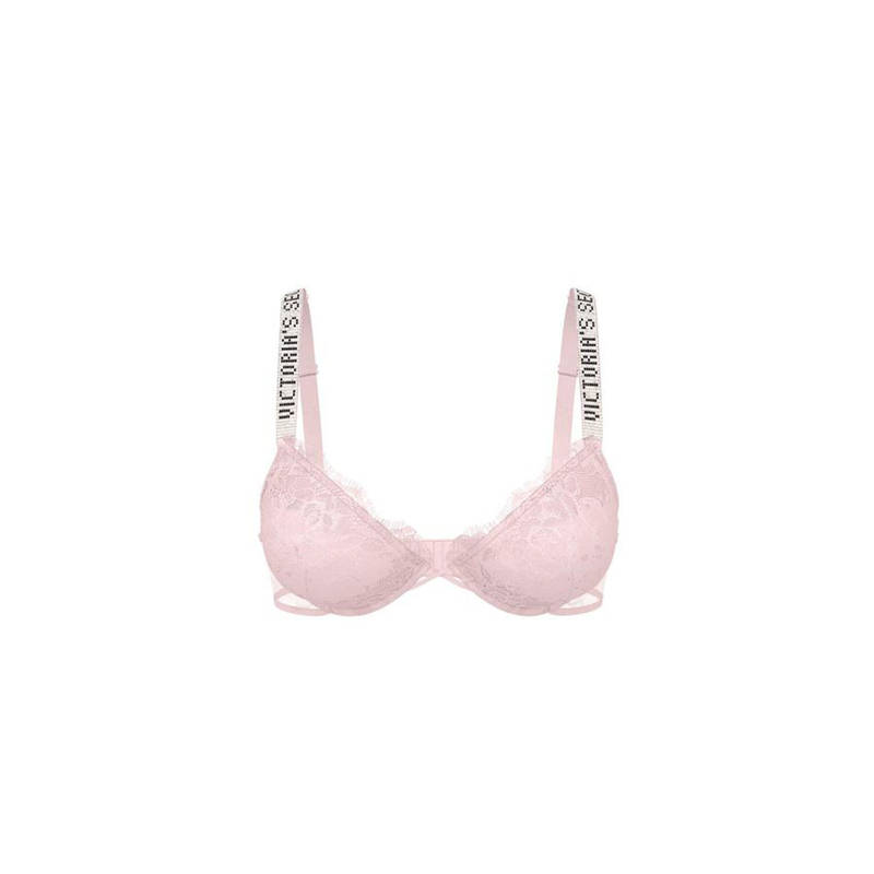 Victoria's Secret Very Sexy Shine Strap Rose Lace Lightly Lined Low-Cut Demi Bra Pink (38C)