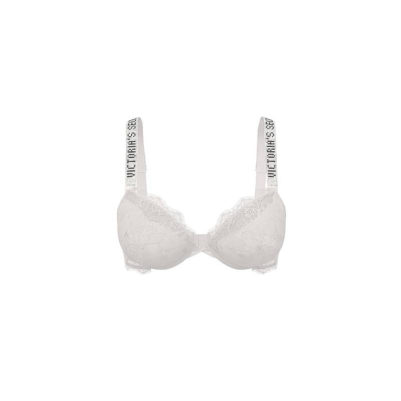 Victoria's Secret Very Sexy Bombshell Add-2-Cups Shine Strap Rose Lace Push-Up Bra White (32D)