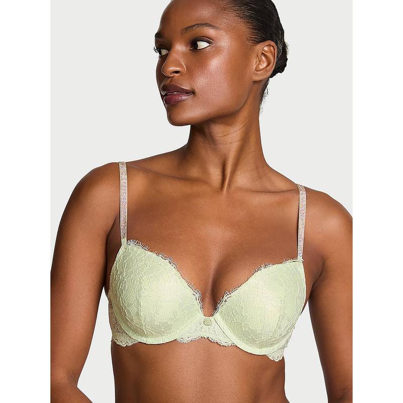 Victoria's Secret Dream Angels Twinkle Silver Lace Push-Up Bra Green (32D)