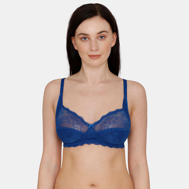 Zivame Rosaline Everyday Single Layered Non Wired 34Th Coverage Lace Bra - Sodalite Blue (32B)