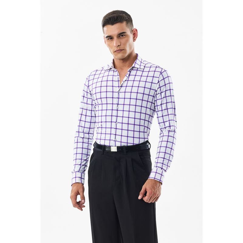 Snitch Purple Checks Full Sleeves Slim Formal Shirt (M)