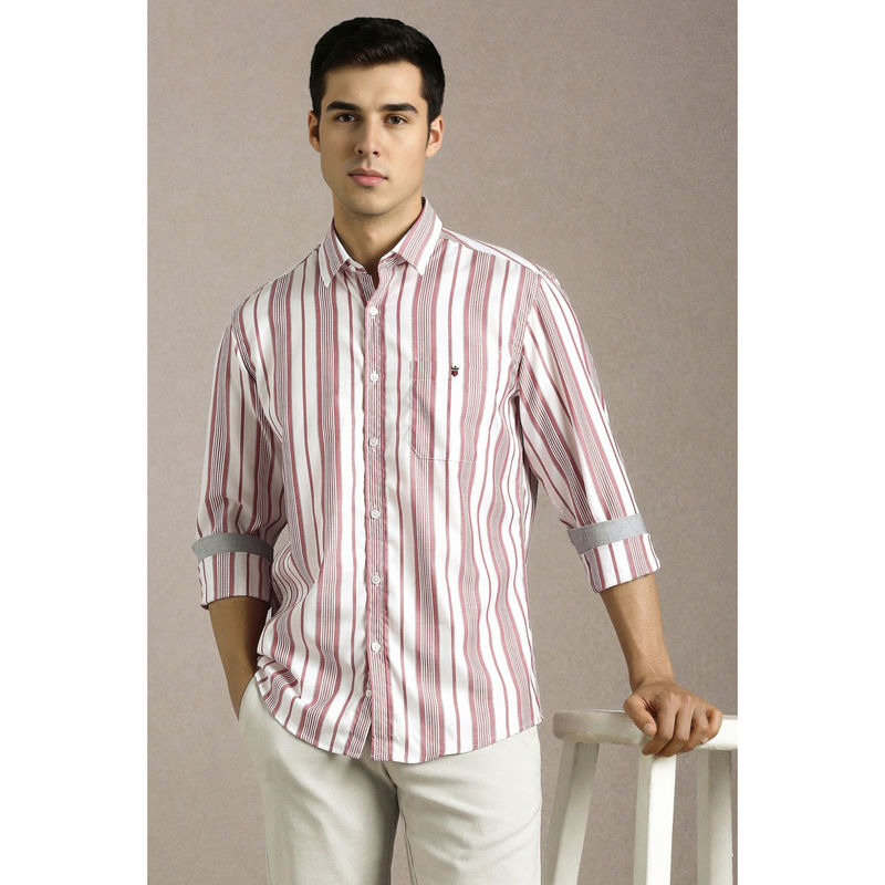 Louis Philippe Men Red Stripe Full Sleeves Casual Shirt (39)