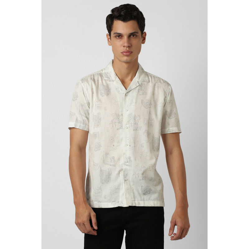 Van Heusen White Printed Shirt (38)