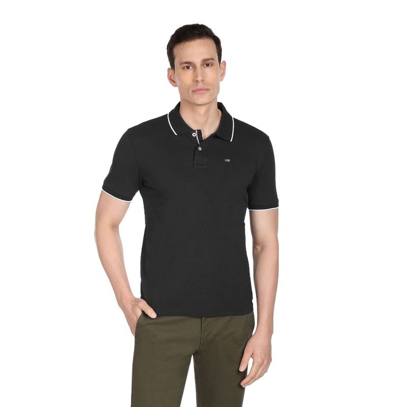 Arrow Sports Men Black Solid Compact Cotton Polo Shirt (L)