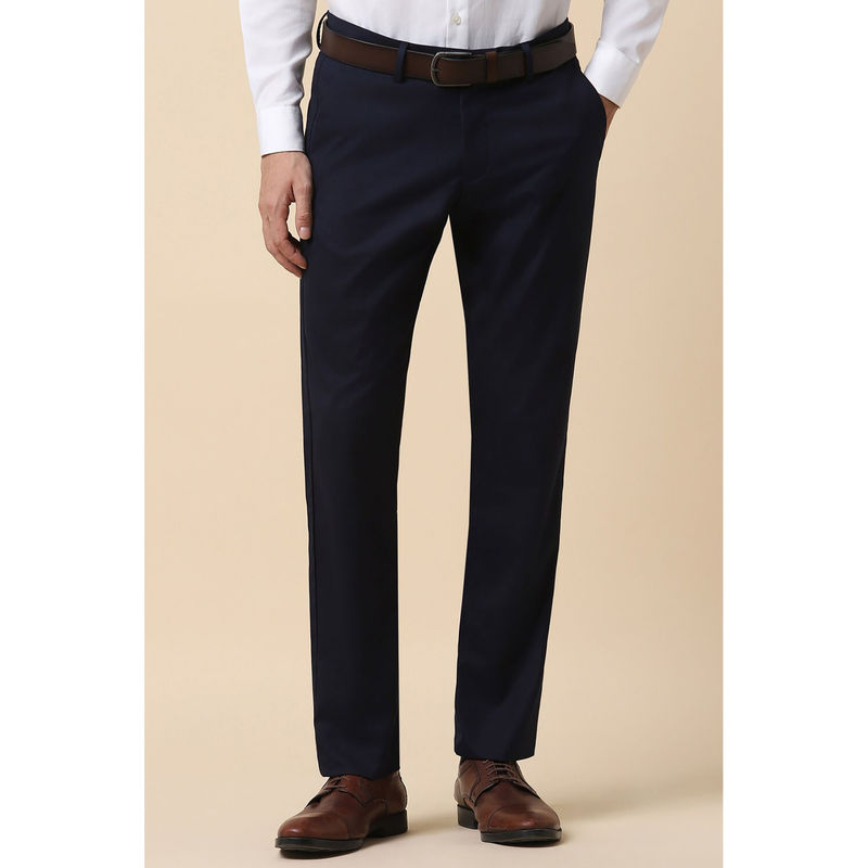 Buy Allen Solly Men Navy Blue Slim Fit Solid Formal Trousers Online