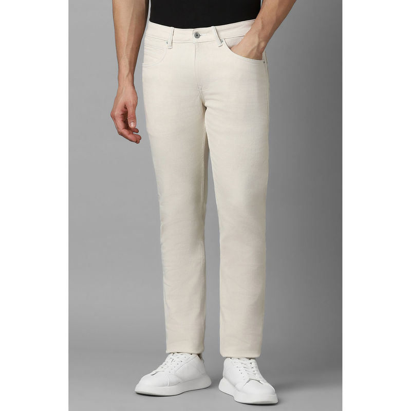 Louis Philippe Men Cream Dark Slim Fit Jeans (32)