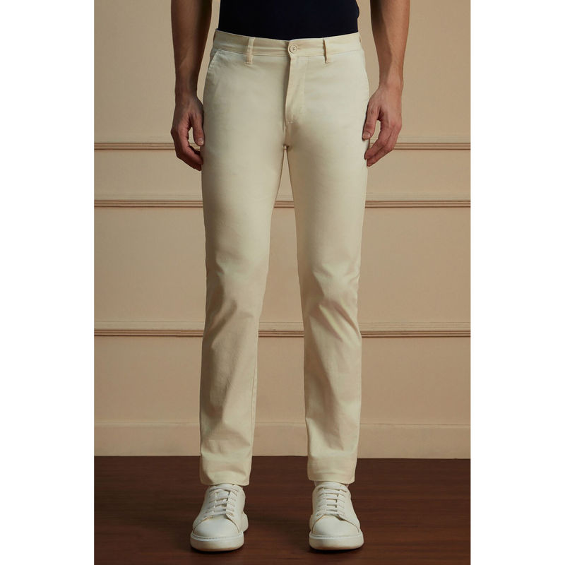 Peter England Men Cream Solid Super Slim Fit Casual Chino Trousers (34)