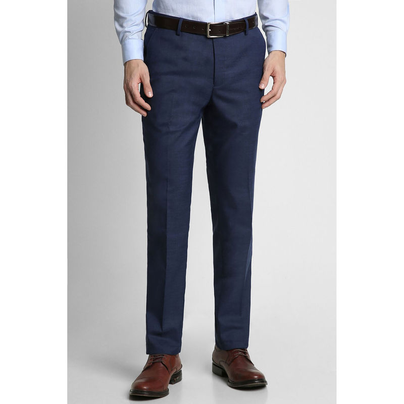Peter England Men Navy Blue Textured Slim Fit Formal Trousers (38)