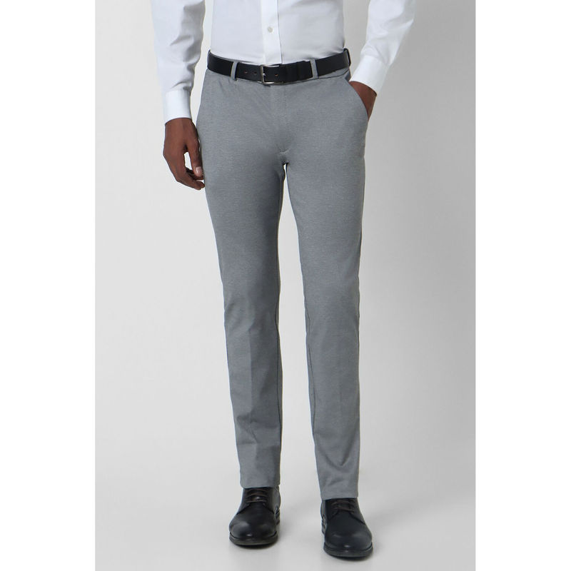 Peter England Men Grey Textured Super Slim Fit Formal Trousers (32)