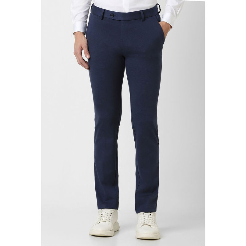 Peter England Men Navy Blue Solid Super Slim Fit Formal Trousers (38)