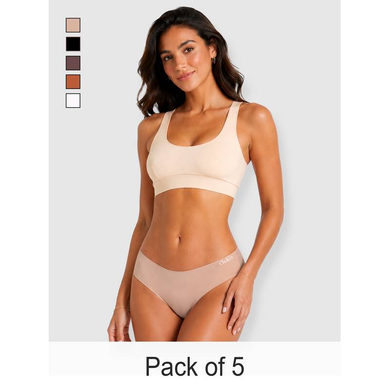 Chelvet Multi-Colour Mid-Rise Laser Cut Full Brief Panties (Pack of 5) (S)