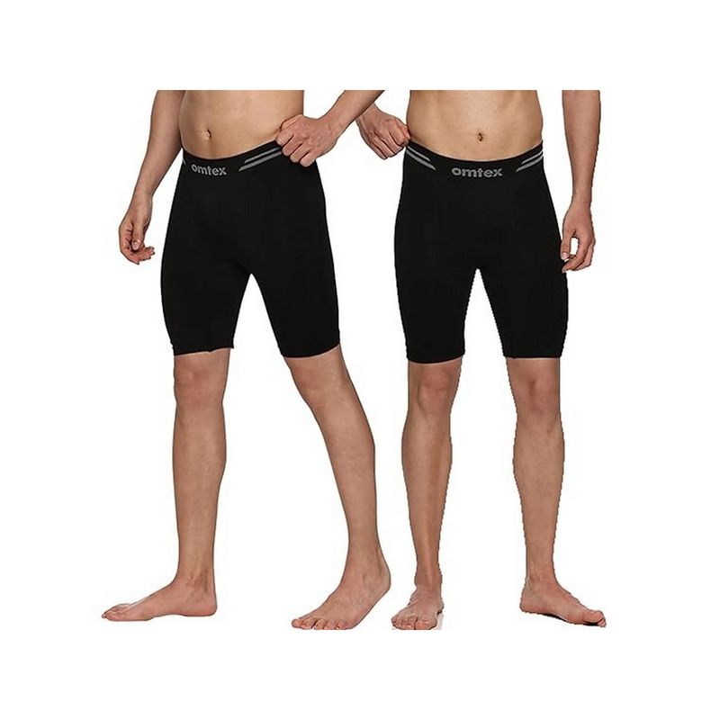 Omtex Black Seamless Compression Shorts (Pack of 2) (M)