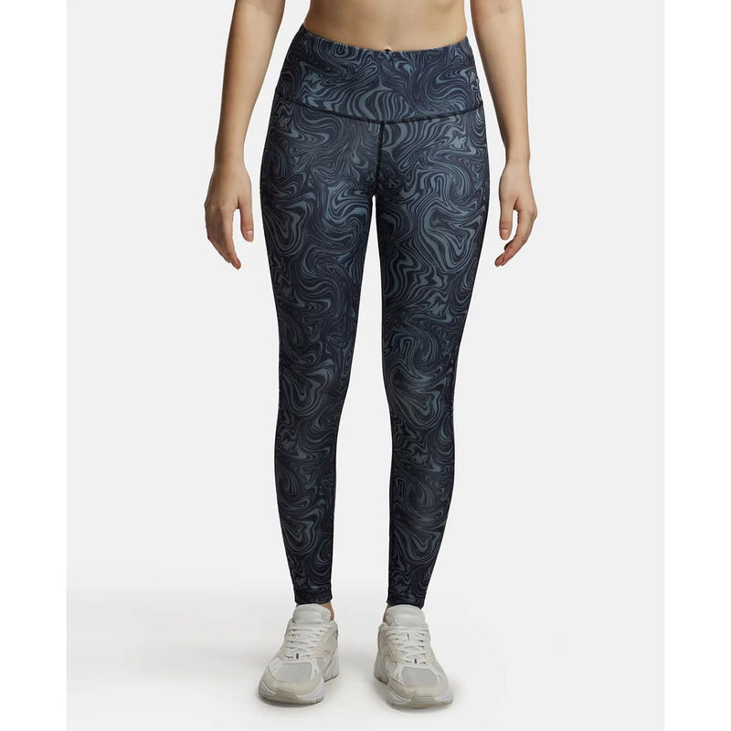 Jockey MW68 Women Microfiber Elastane 7/8th Active Wear Leggings - Black Printed (2XL)