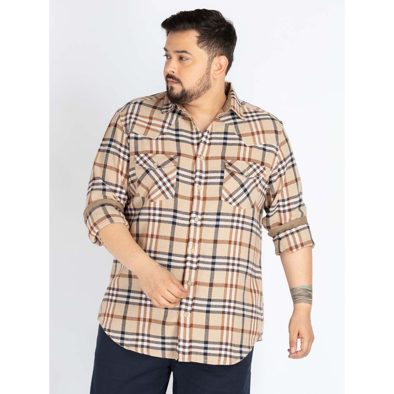 UNSIZED Beige Checked Casual Shirt (4XL)