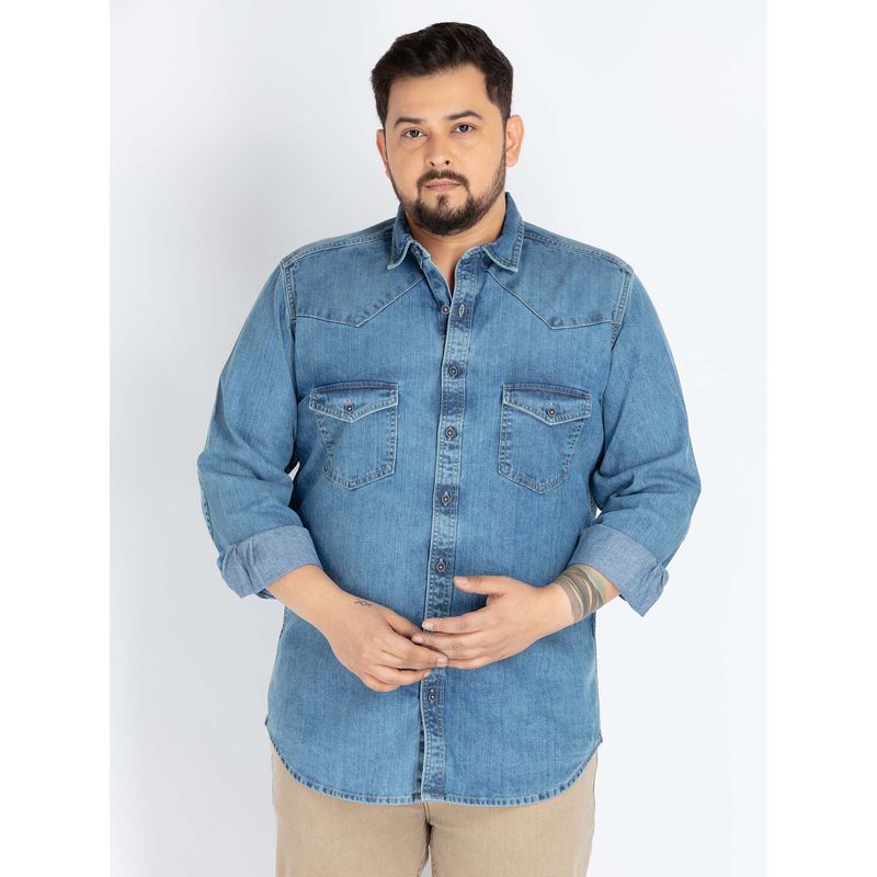 UNSIZED Indigo Solid Casual Shirt (3XL)