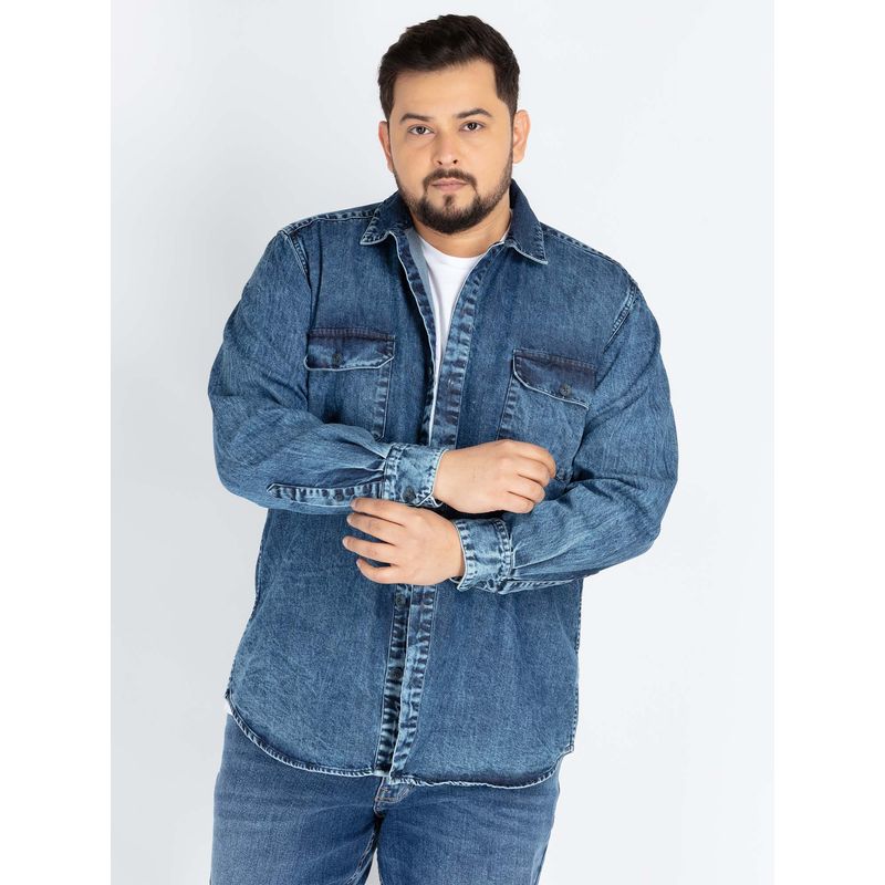 UNSIZED Indigo Solid Casual Shirt (3XL)