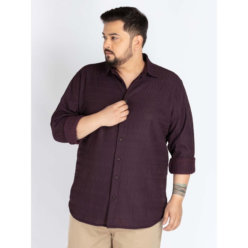 UNSIZED Knit Wine Textured Casual Shirt (3XL)