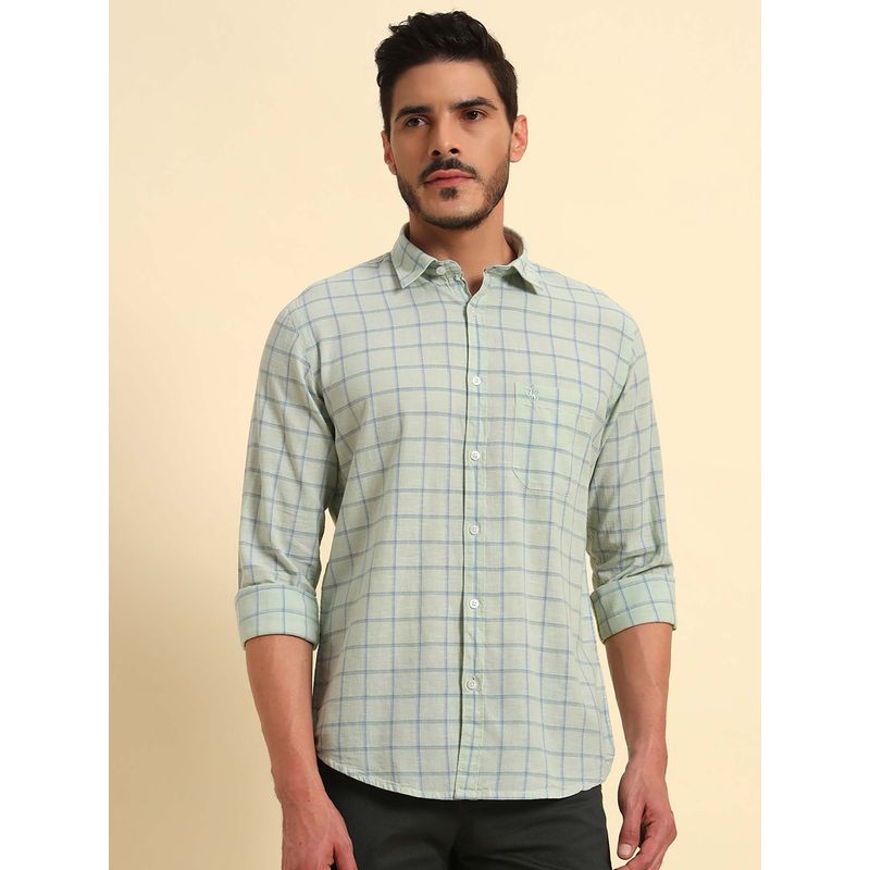 Cantabil Men Green Checked Breathable and Soft with Color Fastness Regular Fit Shirt (38)