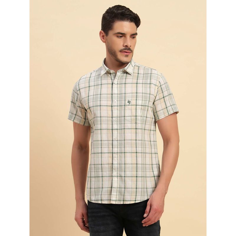 Cantabil Men Green Checked Breathable and Soft with Color Fastness Regular Fit Shirt (38)