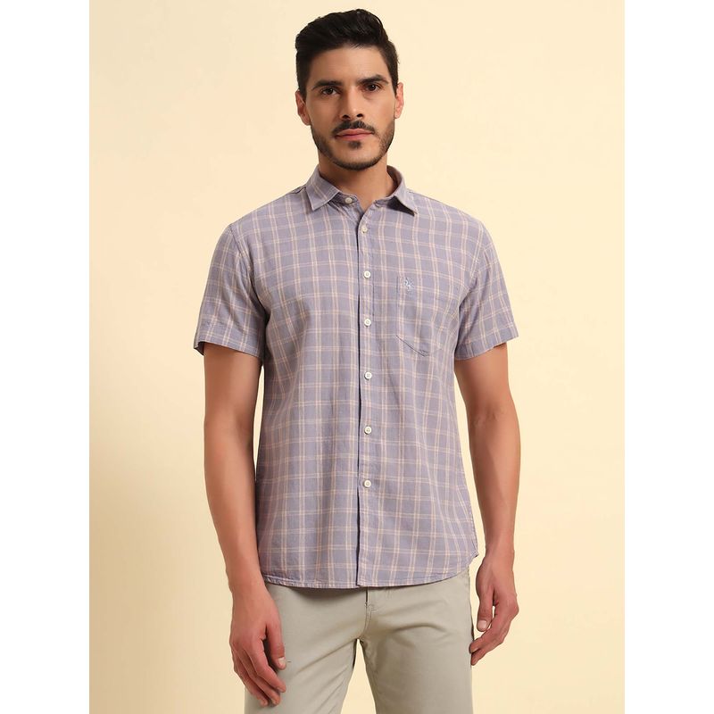 Cantabil Men Grey Checked Breathable and Soft with Color Fastness Regular Fit Shirt (42)