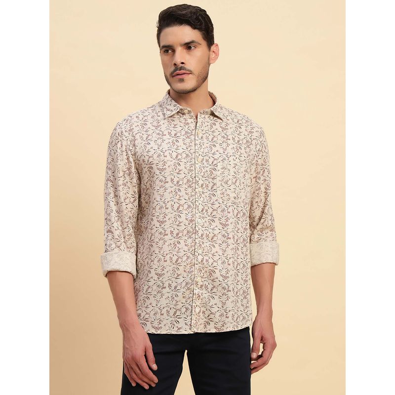 Cantabil Men Beige Printed Breathable and Soft with Color Fastness Regular Fit Shirt (38)
