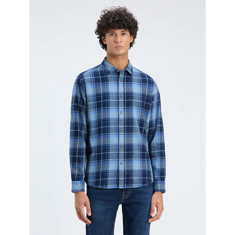 Pepe Jeans Men Indigo Check Full Sleeve Shirt (S)