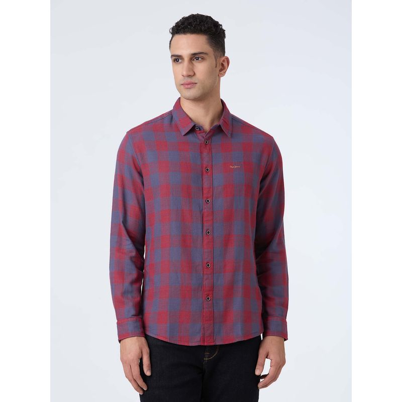 Pepe Jeans Men Red Check Full Sleeve Shirt (S)