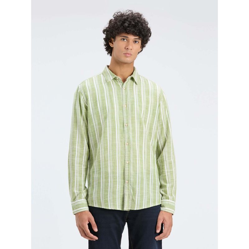 Pepe Jeans Men Green Vertical Stripe Full Sleeve Shirt (L)