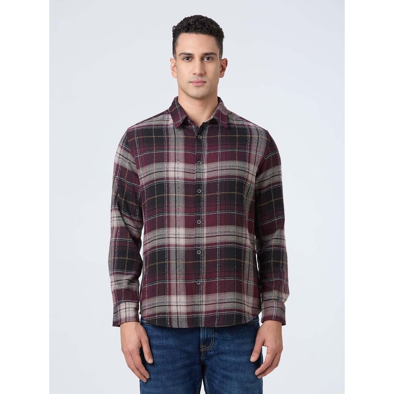 Pepe Jeans Men Red Check Full Sleeve Shirt (M)