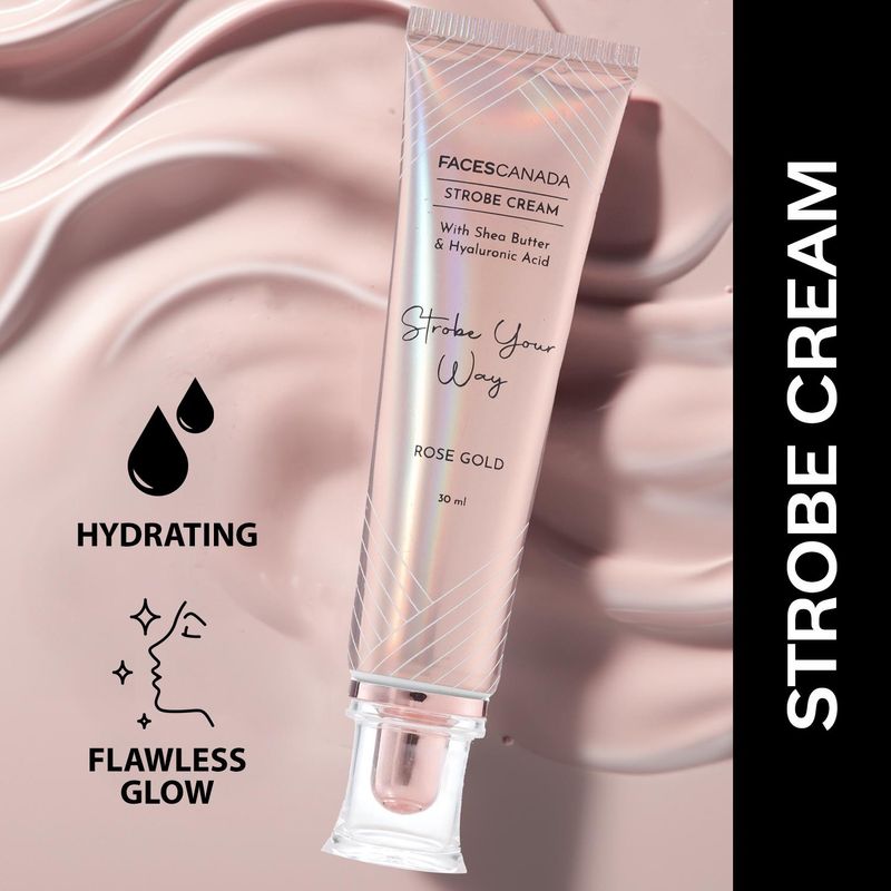 Faces Canada Strobe Cream, Rose Gold - Primer + Highlighter + Moisturizer With Hyaluronic Acid