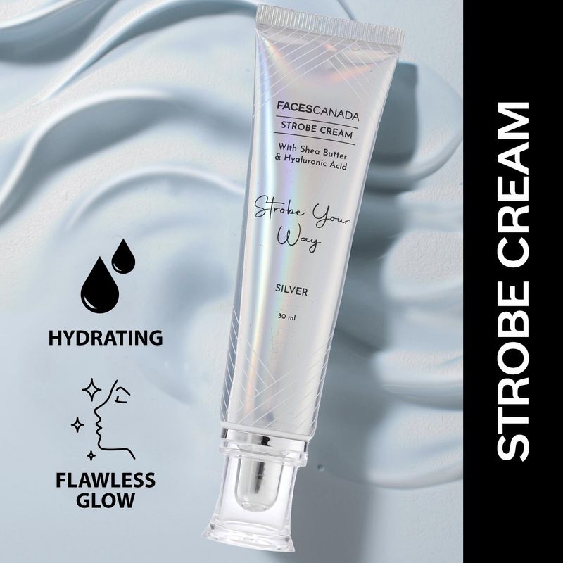Faces Canada Strobe Cream, Silver - Primer + Highlighter + Moisturizer With Hyaluronic Acid