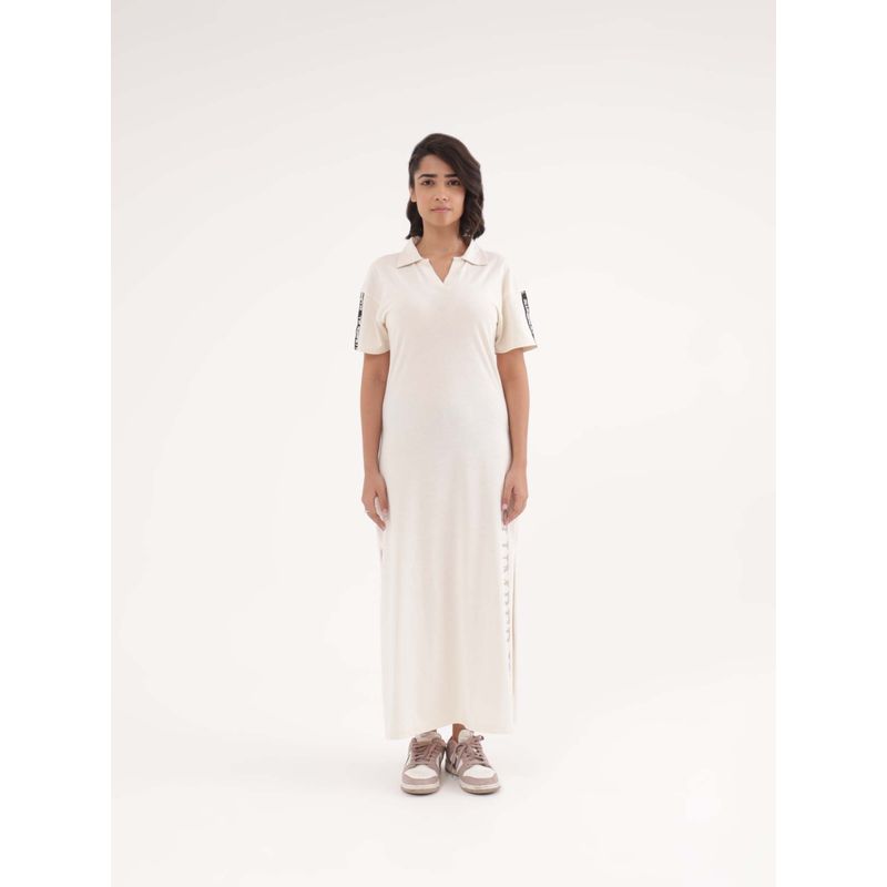 Slumber Jill Off White Solid Regular Loungewear Dress (S)